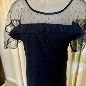 Navy Blue Sheer Polka Dot Top